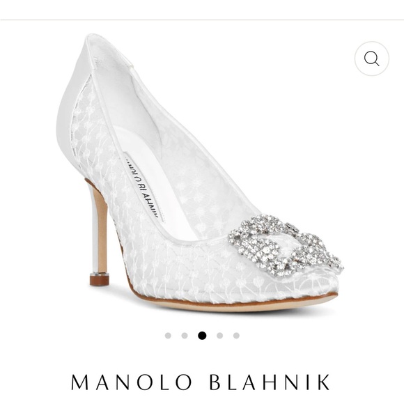 Manolo Blahnik Hangisi 90 Crystal Lace Bridal Wedding Pump Heels - Picture 10 of 15